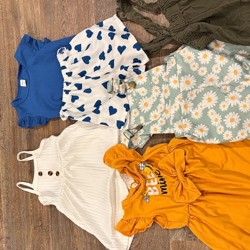 3 Girl Dresses, 1 Romper, 1 Outfit 2T
